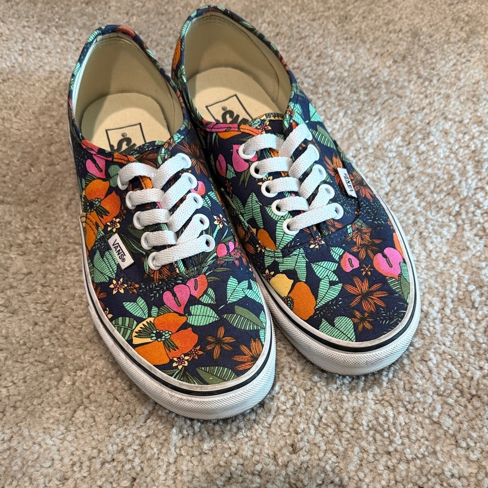 Vans Authentic Floral Canvas Sneakers - Navy with Floral Print (+ free shirt!)